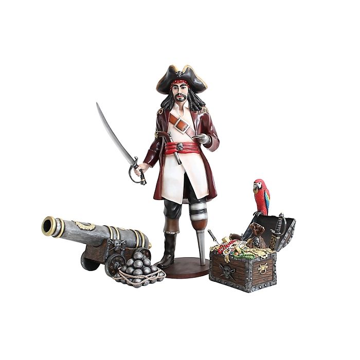 Captain Hook, Kanone und Schatztruhe mit Papagei lebensgroß Deko- & Werbefigur