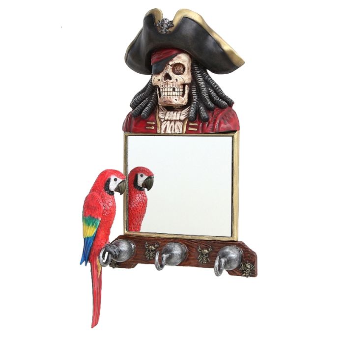 Piratenskelett Spiegel und Garderobe mit Papagei lebensgroß Garderobe