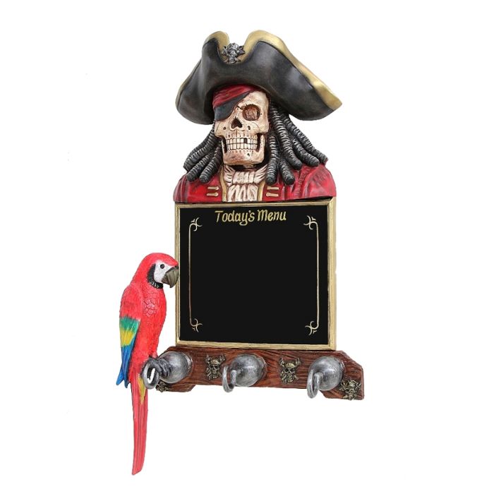Piratenskelett Angebotstafel und Garderobe mit Papagei lebensgroß Garderobe