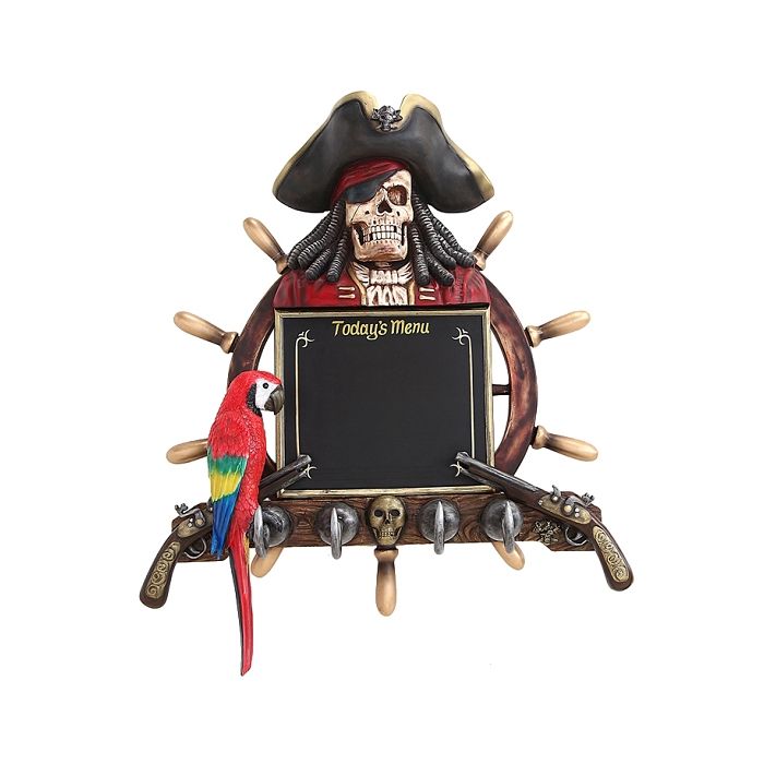 Piratenskelett Angebotstafel und Garderobe mit Steuer, Pistolen  lebensgroß Garderobe