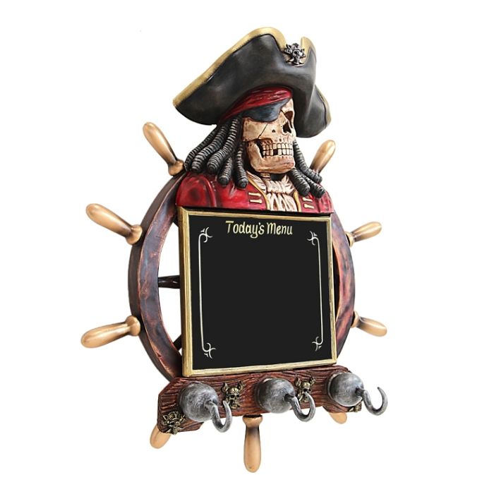 Piratenskelett Angebotstafel und Garderobe mit Steuer lebensgroß Garderobe