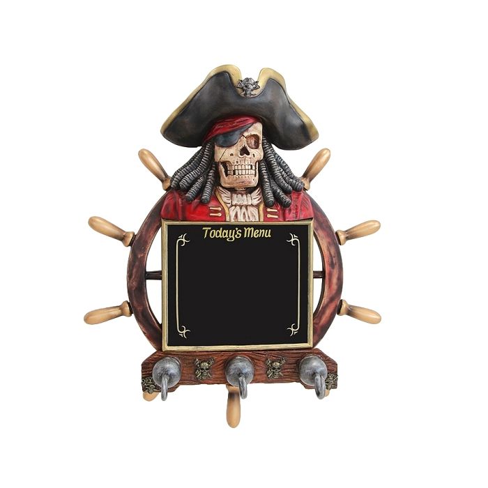 Piratenskelett Angebotstafel und Garderobe mit Steuer lebensgroß Garderobe