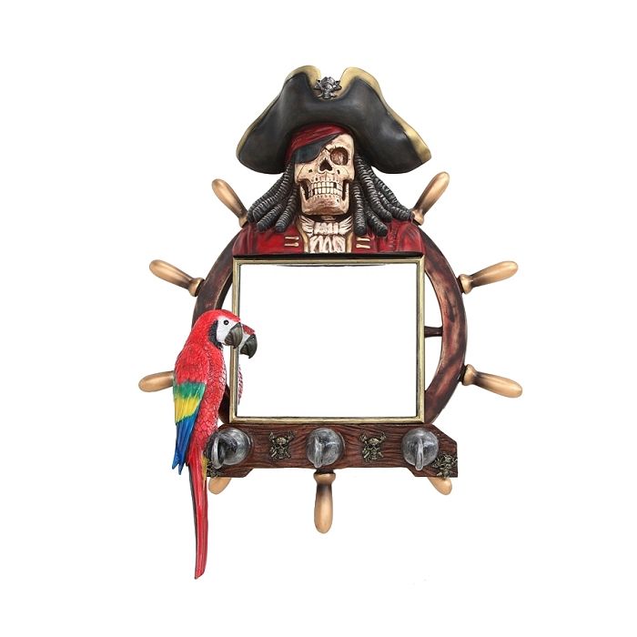 Piratenskelett Spiegel mit Steuer und Papagei lebensgroß Spiegel