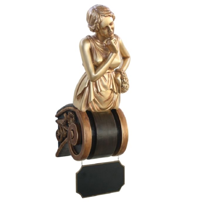 Aphrodite auf Kapitell mit Angebotsschild Gold lebensgroß Angebotstafel