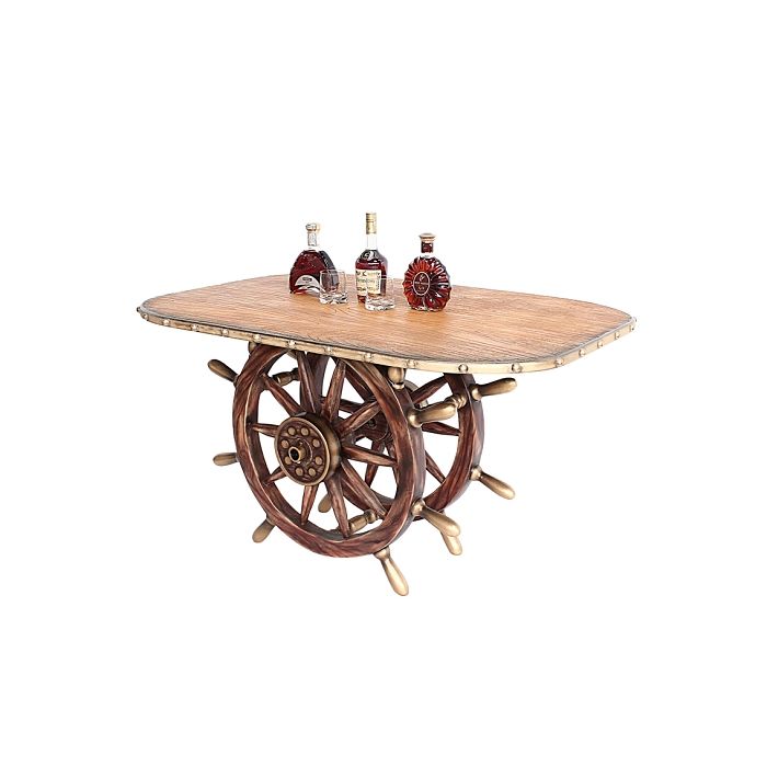 Schiffssteuer Tisch mit Holzplatte Oval lebensgroß Tisch