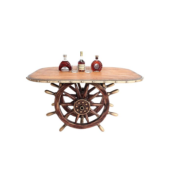 Schiffssteuer Tisch mit Holzplatte Oval lebensgroß Tisch