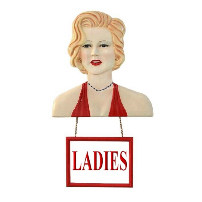 Marilyn Büste mit *Ladies*Schild lebensgroß Schild