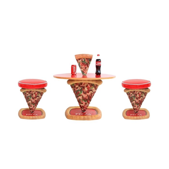 Pizzatisch und Pizzahocker 1 Pizzastück vergrößert Sitzmöglichkeit, Tisch