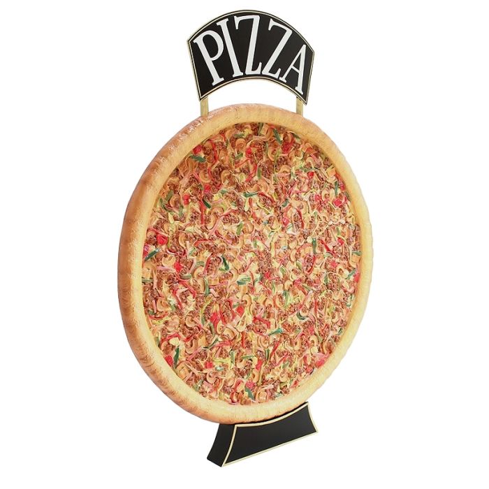 Ganze Pizza Zweiseitig mit Pizzaschild vergrößert Schild