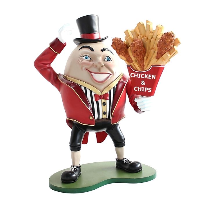 Humpty Dumpty Hut auf mit Hähnchen und Pommes lebensgroß Deko- & Werbefigur