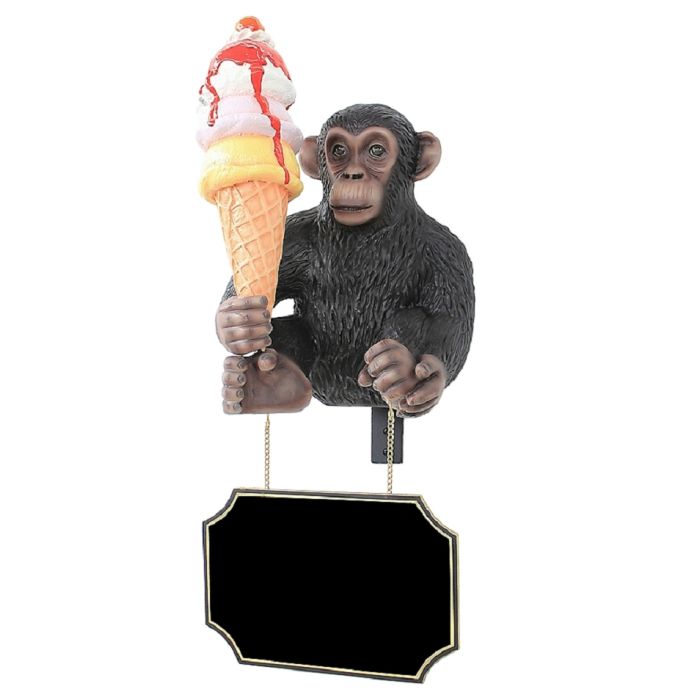 BabyAffe mit Eis und Angebotsschild für Wand  lebensgroß Angebotstafel