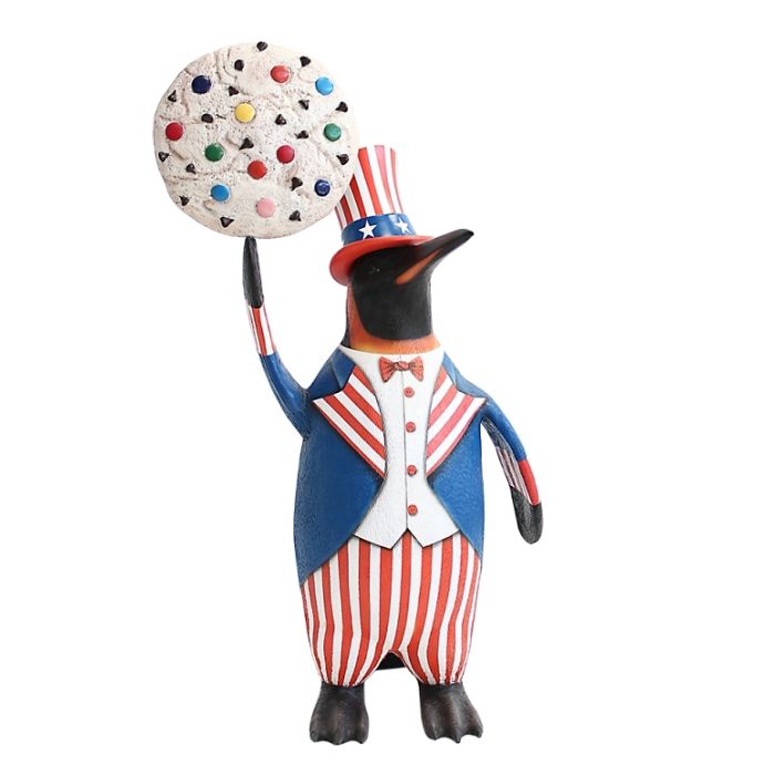 Pinguin amerika mit weißem Keks lebensgroß Deko- & Werbefigur