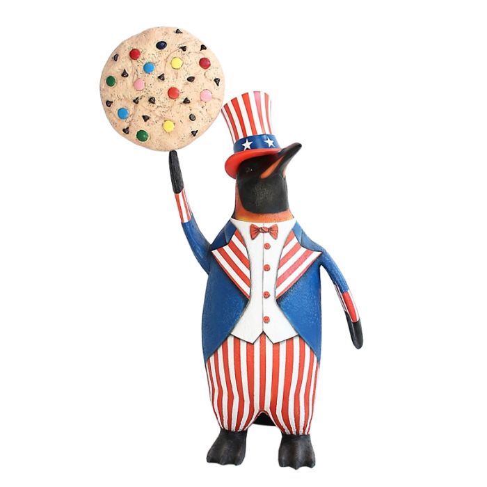Pinguin amerika mit hellem Keks lebensgroß Deko- & Werbefigur