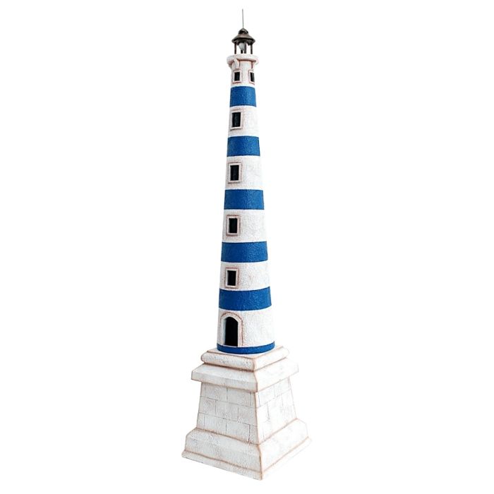 Leuchtturm blau weiß auf Sockel verkleinert Dekorationsfigur
