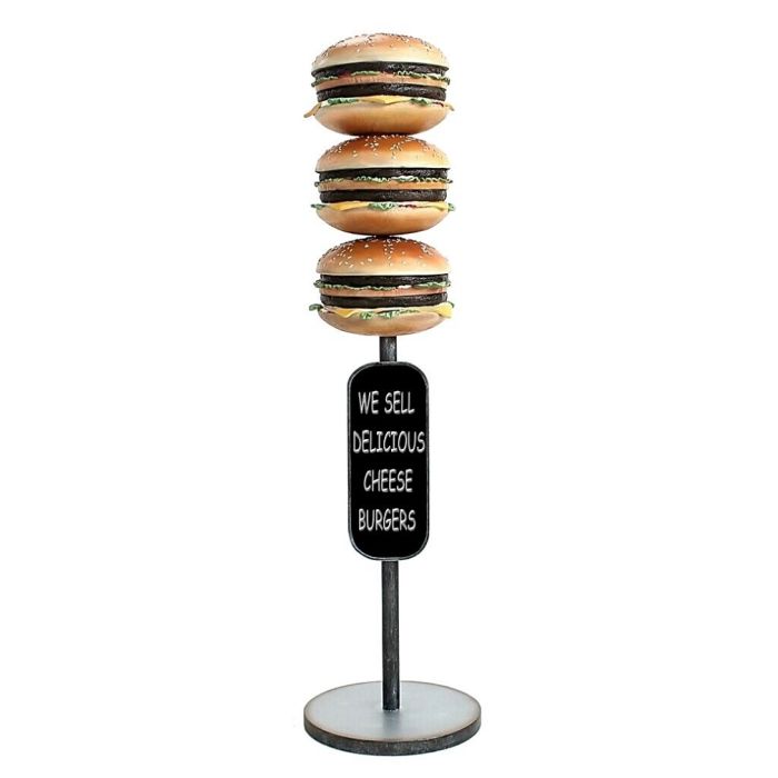 3 Burger auf Ständer mit Angebotsschild vergrößert Angebotstafel