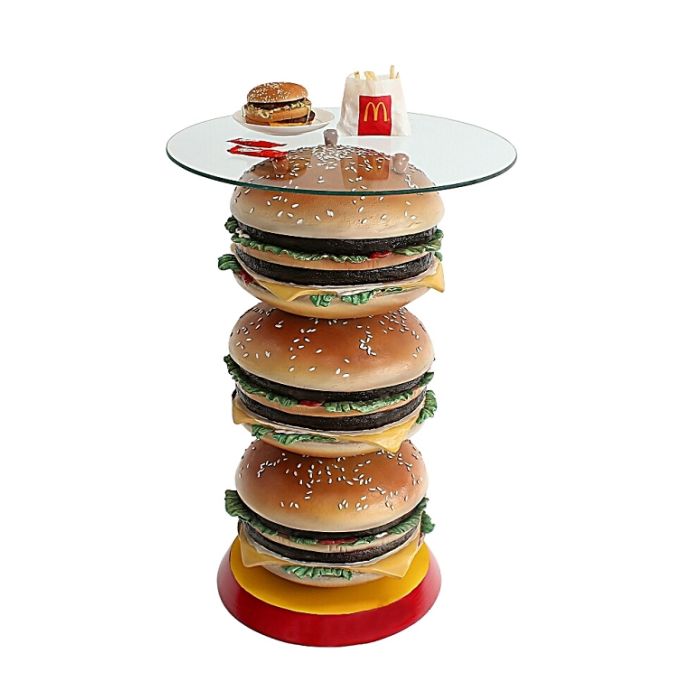 3 Burger Tisch mit Glasplatteplatte vergrößert Tisch