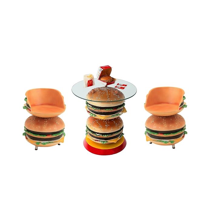 2 Burger Tisch mit Burgersitzen vergrößert Sitzmöglichkeit, Tisch