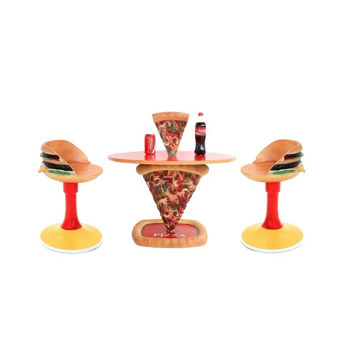 Pizzatisch 1 Pizzastück mit Burgerstühlen vergrößert Sitzmöglichkeit, Tisch
