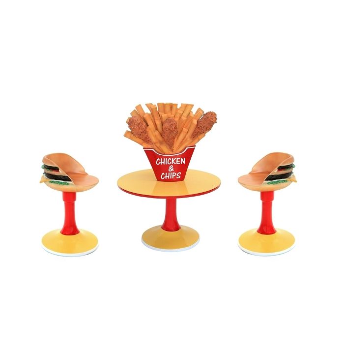 Hühnchen und Pommes Tisch mit Burgerstühlen vergrößert Sitzmöglichkeit, Tisch