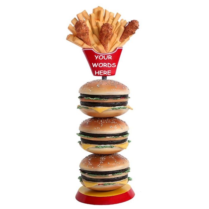 3 Burger mit Hühnchen und Pommes vergrößert Deko- & Werbefigur