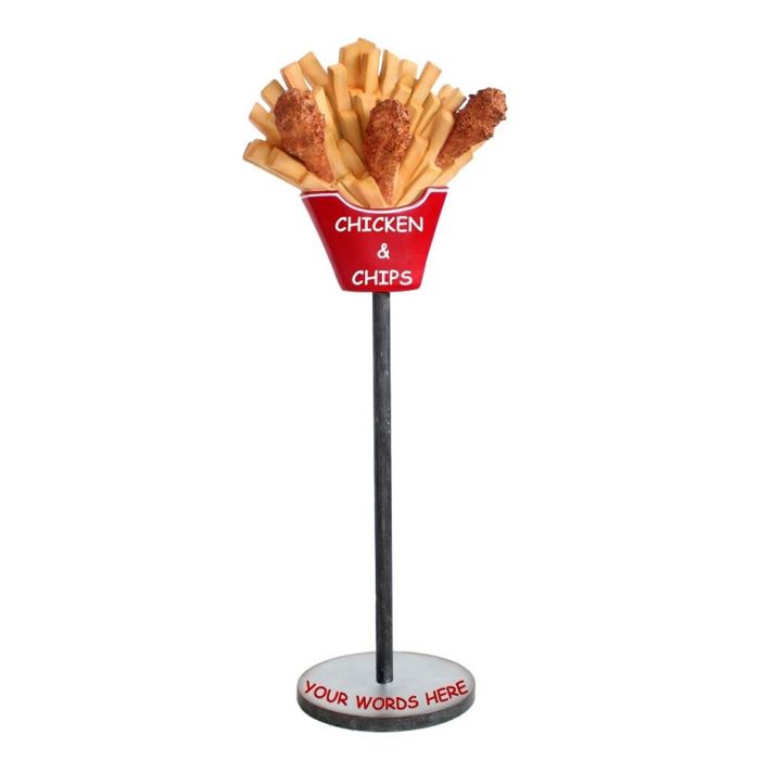 Hühnchen und Pommes auf Ständer vergrößert Deko- & Werbefigur