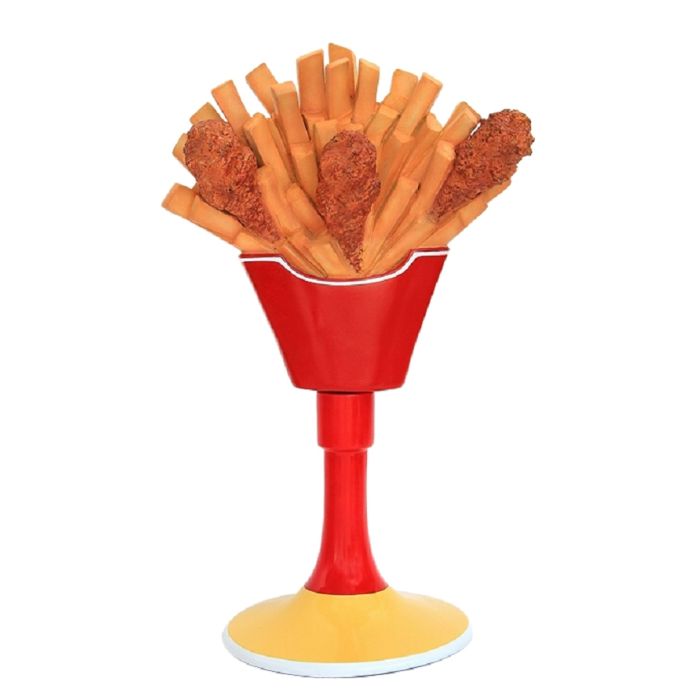 Hühnchen und Pommes mit Ständer vergrößert Deko- & Werbefigur
