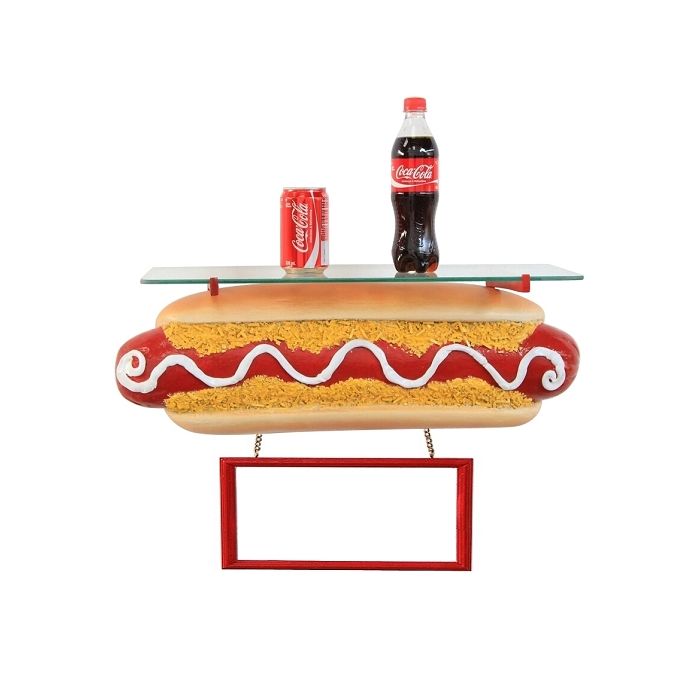 Hotdog Regal mit Angebotsschild lebensgroß Angebotstafel