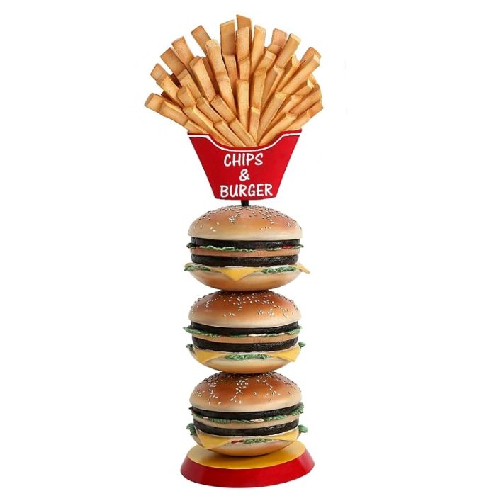 Pommes und 3 Burger vergrößert Deko- & Werbefigur