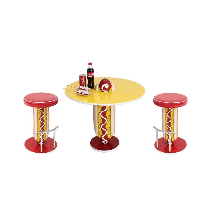 Hot Dog Tisch und Hocker vergrößert Sitzmöglichkeit, Tisch