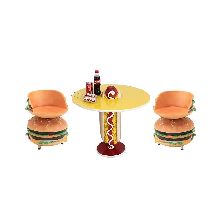 Hot Dog Tisch mit 2 Burger Sitz vergrößert Sitzmöglichkeit, Tisch