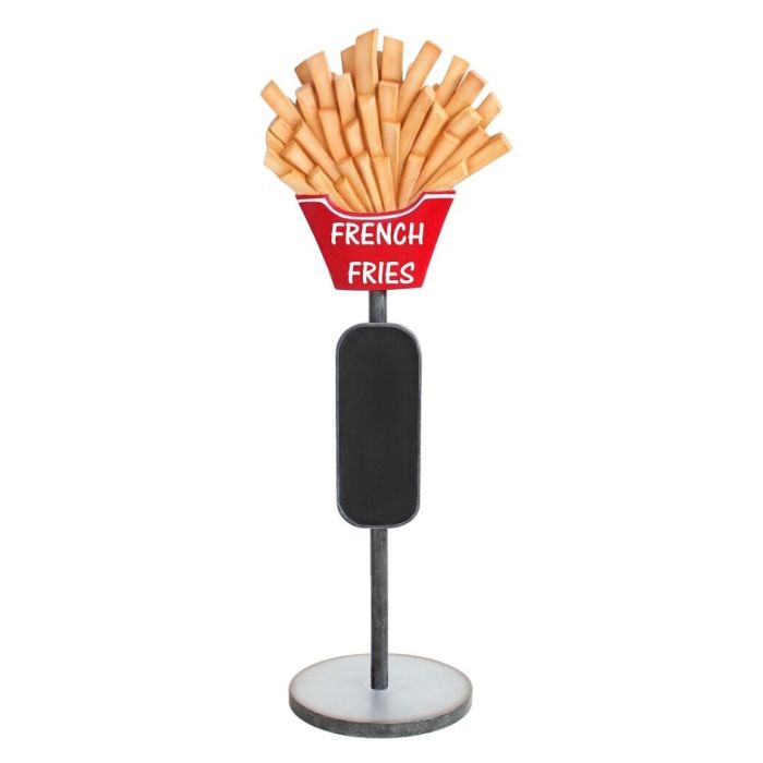 Pommes auf Ständer mit Angebotsschild vergrößert Angebotstafel
