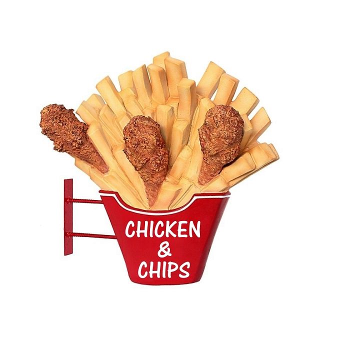 Hühnchen und Pommes für Wand vergrößert Deko- & Werbefigur