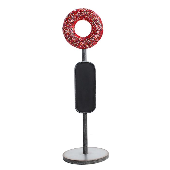 Donut rot auf Ständer mit Angebotsschild vergrößert Angebotstafel