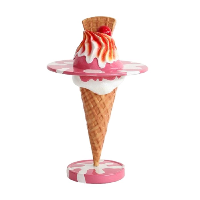 Eistisch Rosa mit Waffel vergrößert Tisch