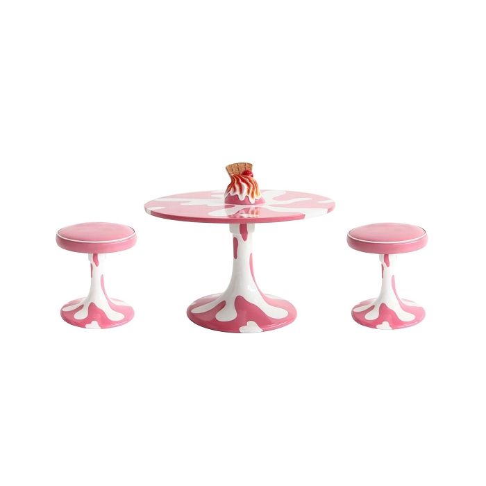 Eiscremetisch Rosa mit Waffel und Hocker vergrößert Tisch