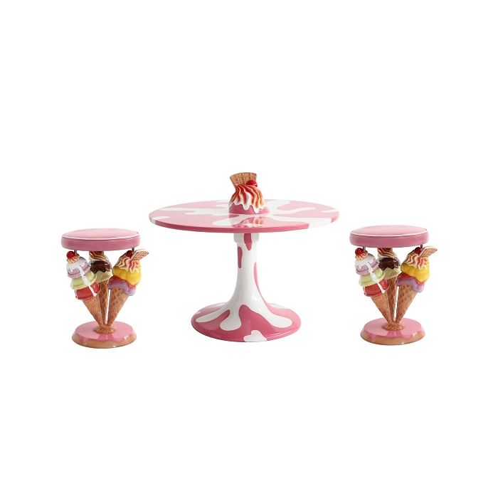 Eiscremetisch Rosa mit Waffel und Eistüten Hocker Rosa vergrößert Sitzmöglichkeit, Tisch