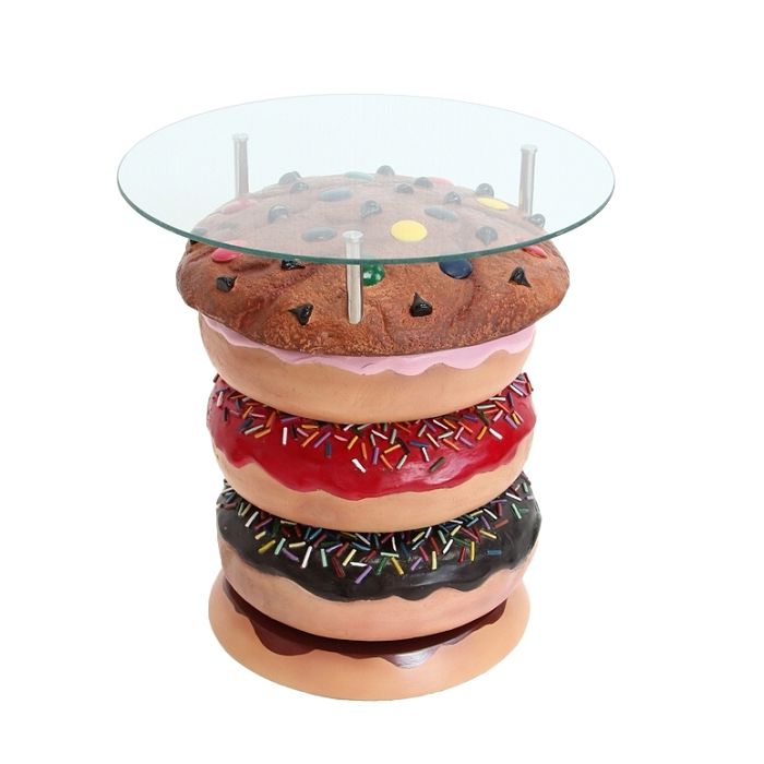 Donuttisch mit Keks und Glasplatte vergrößert Tisch