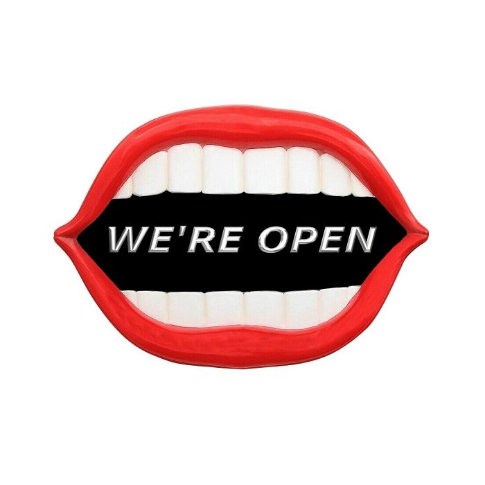 Mund *We are Open* schwarz übergroß XXL Schild