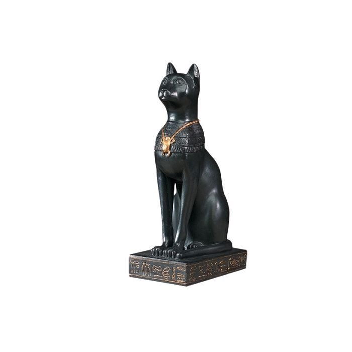 ägyptische Katze Onyx Schwarz mit goldener Skarabäuskette lebensgroß Dekorationsfigur
