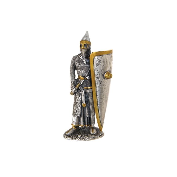 Ritter Silber und Gold mit großem Schild lebensgroß Deko- & Werbefigur