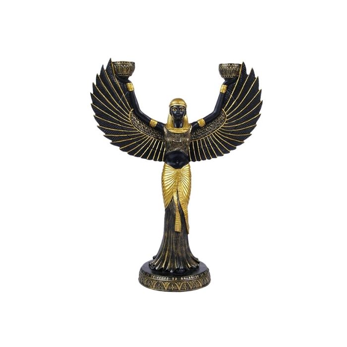 Kleopatra mit Flügeln Statue Schwarz Gold verkleinert Deko- & Werbefigur