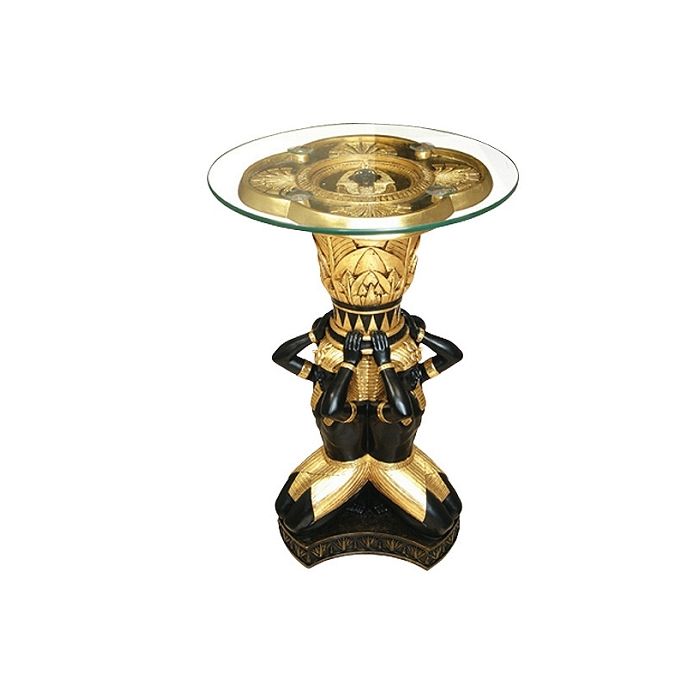 ägyptischer Pharao Tisch Schwarz Gold mit Glasplatte lebensgroß Tisch