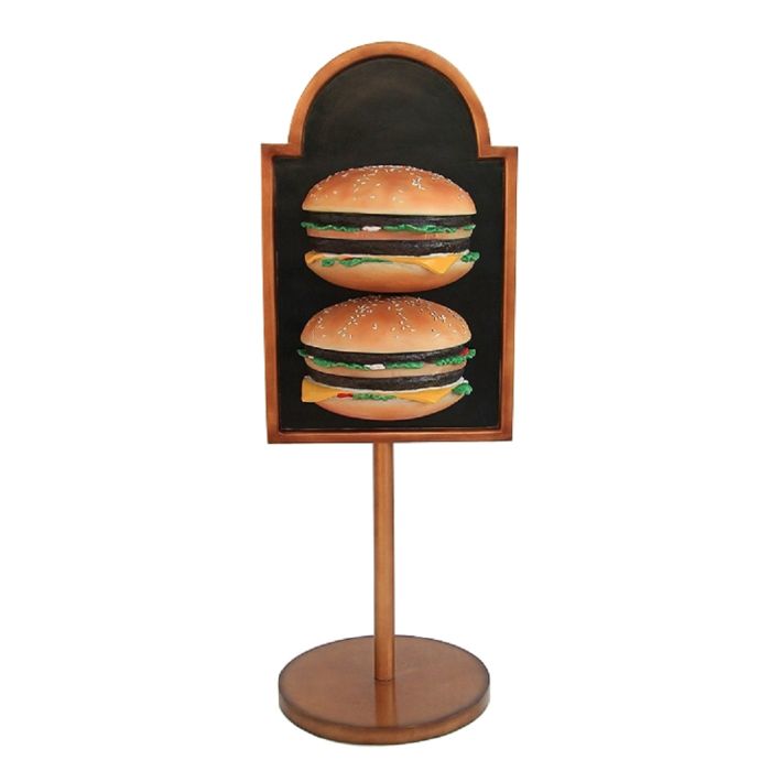 2 Burger auf Angebotstafel auf Ständer vergrößert Schild