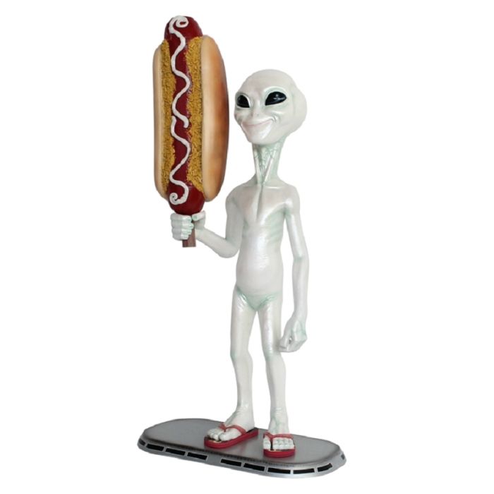 Alien mit Hotdog lebensgroß Deko- & Werbefigur