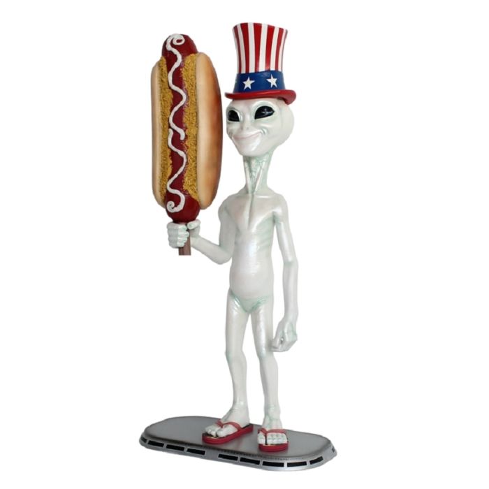 Alien amerika mit Hotdog lebensgroß Deko- & Werbefigur