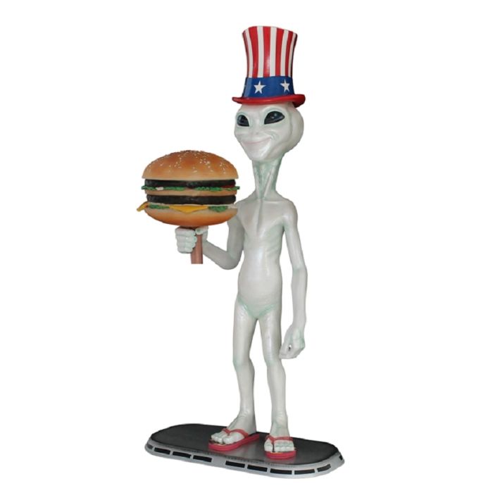 Alien amerika mit Burger lebensgroß Deko- & Werbefigur