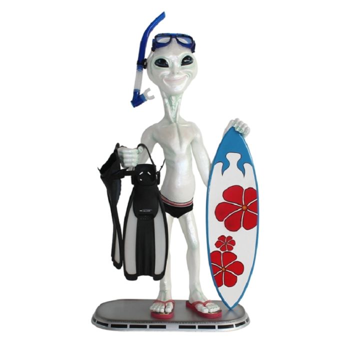 Alien Taucher mit Surfboard lebensgroß Deko- & Werbefigur