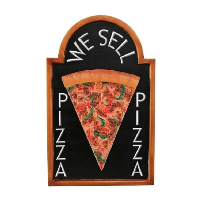 Pizzastück auf Angebotstafel vergrößert Schild