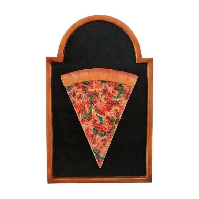 Pizzastück auf Angebotstafel vergrößert Schild