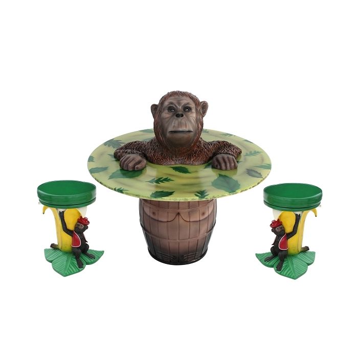 Orangutan Fasstisch und Bananenhocker lebensgroß Sitzmöglichkeit, Tisch